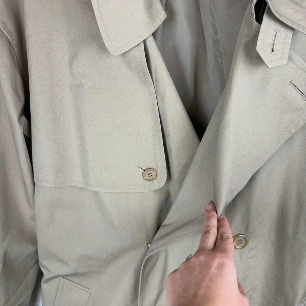 VTG London Fog Trench Coat Mens 44 Beige Belted Double Breasted Long Classic